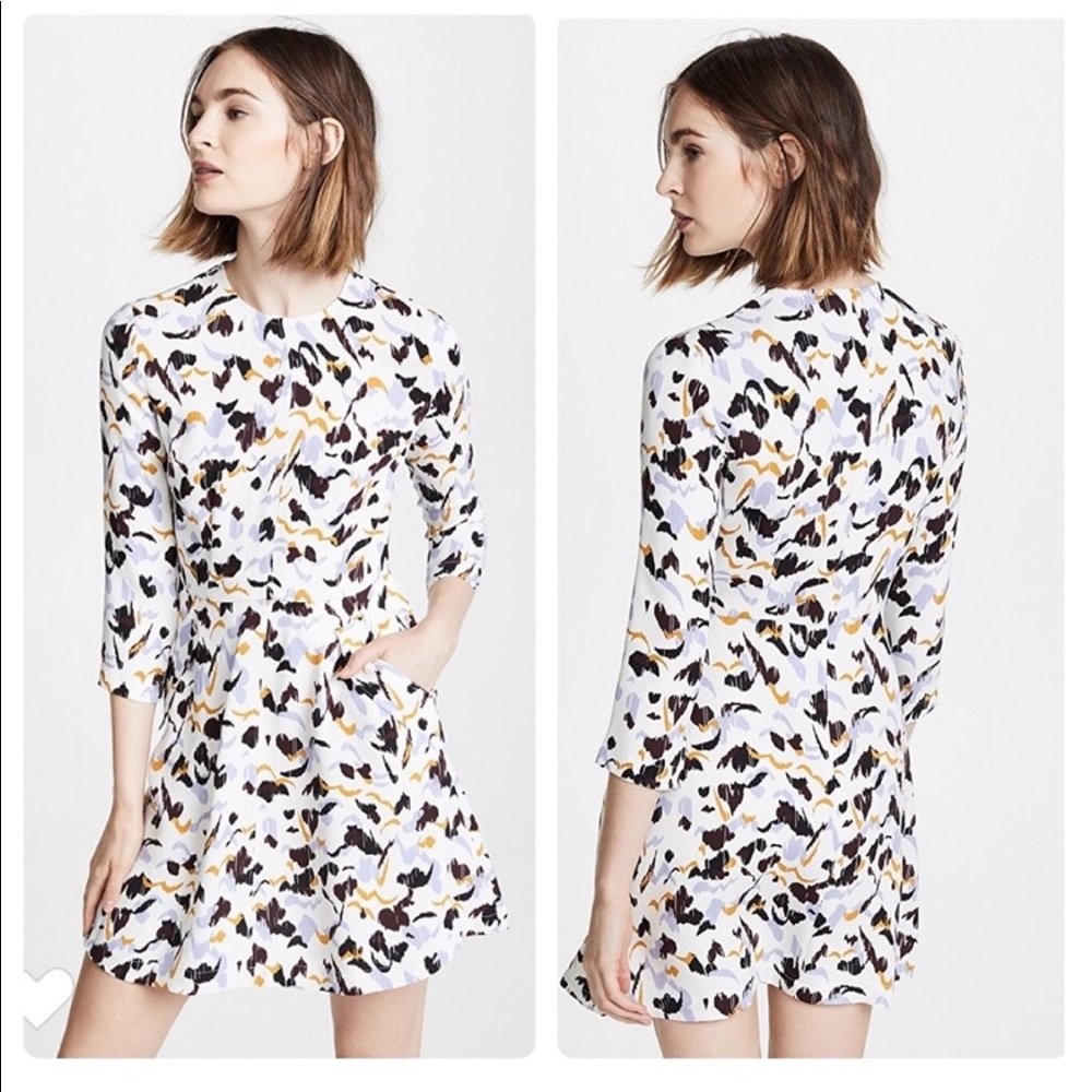 A.L.C. Terry crewneck silk abstract print a-line dress